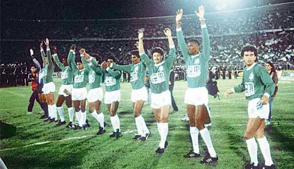 Atletico Nacional celebrate winning the Copa Libertadores in 1989