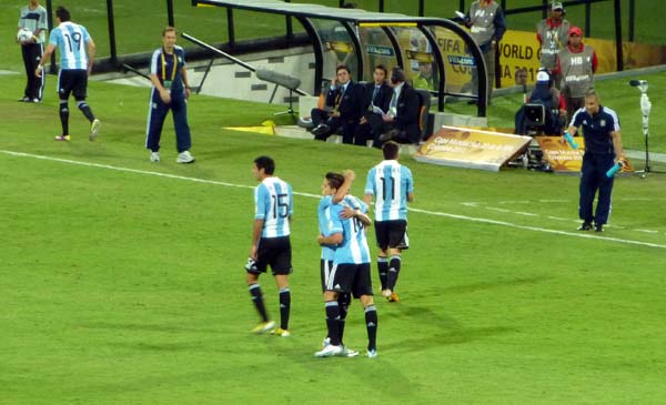 Erik Lamela celebrates his winner against Mexico