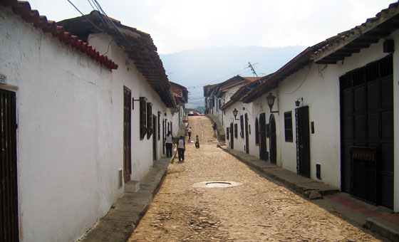 Colonial houses line a typical street in Giron, Santander