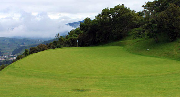 The green on the Par 4 1st hole at La Cima Golf Club near Bogota