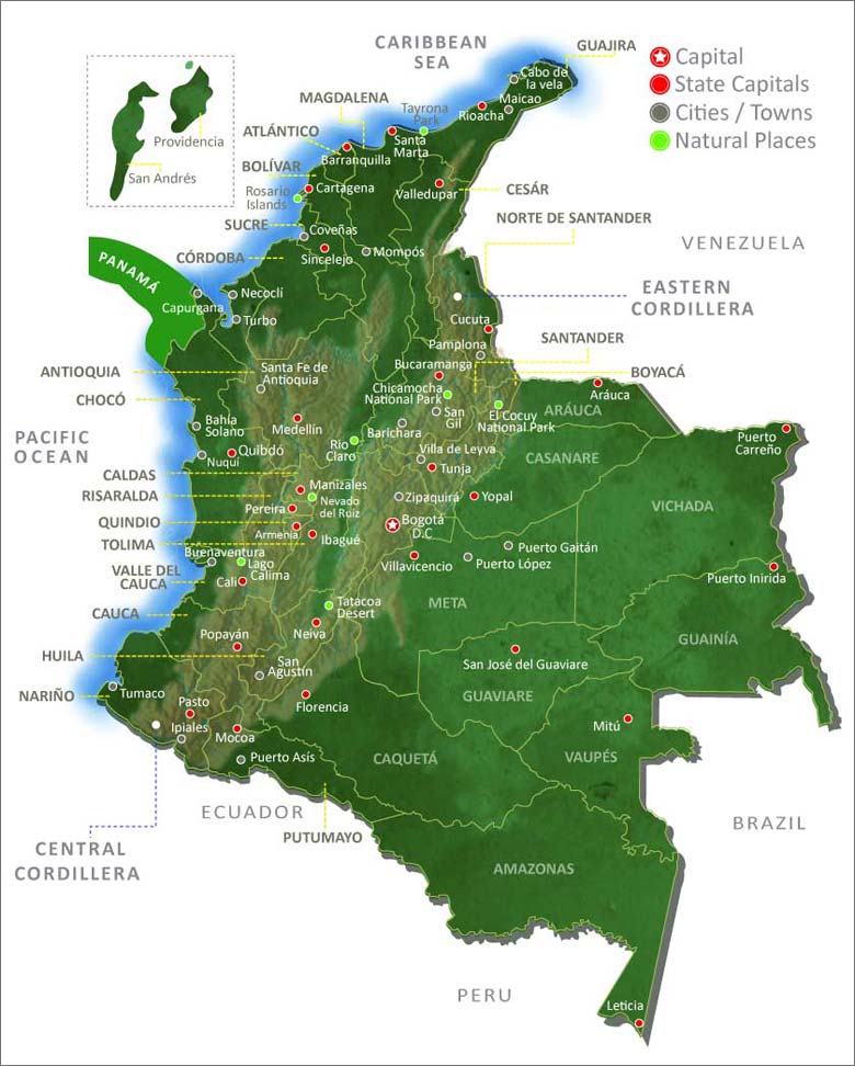 colombia travel advisory map