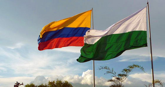 The Colombia Flag flying along side the Department of Antioquia's flag