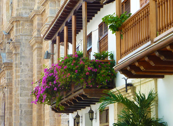 Flowers on balconies in the Old City of Cartagena