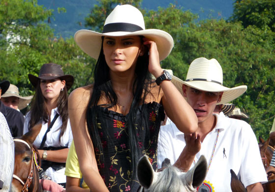 A young Paisa woman on horseback during the Cabalgata in Medellin