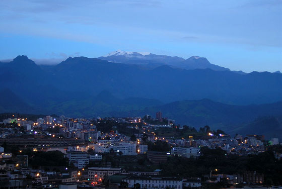 View of Nevado del Ruiz from Manizales at dawn