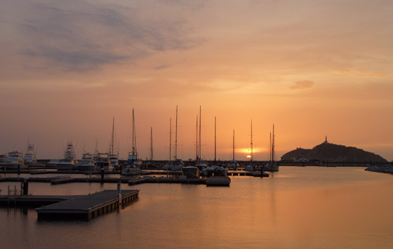 Santa Marta's tourist port at sunset